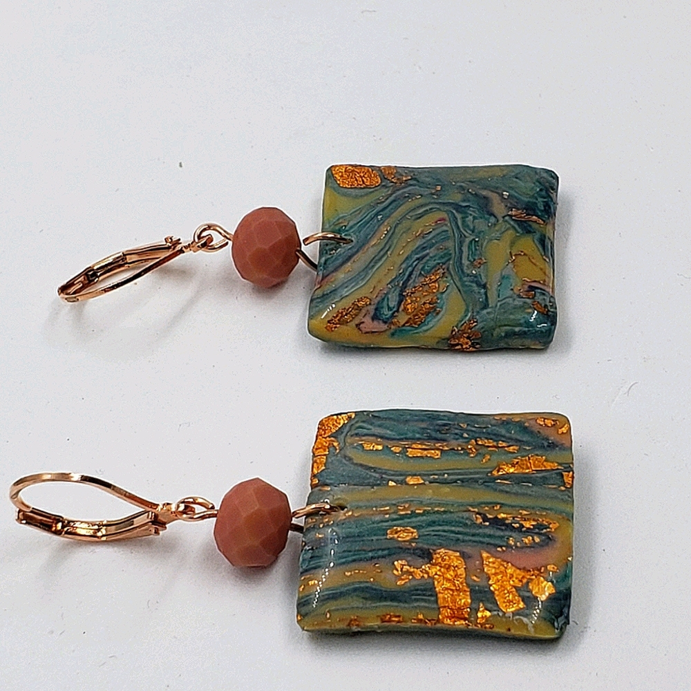Acrylic coated copper detail clay earrings